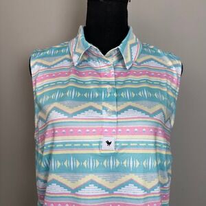 Bad Birdie Women Shirt XXL Teal Pink Sleeveless Golf Polo Pastel Performance